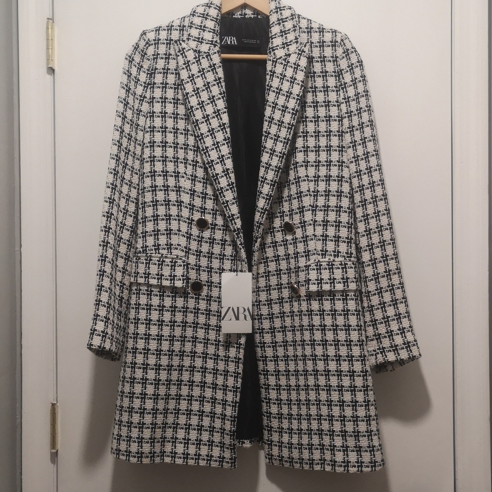 NWT Zara Black & White Houndstooth / Gingham Blazer